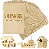 Juexica 12 Pcs Basswood Sheets 3mm 1/8' x 12' x 18' Plywood Board Craft Wood Thin Sheets for DIY Arts Crafts Woodworking Scroll Sawing Projects Painting Drawing Laser Cutting Projects