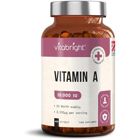 Vitamin A Softgels - 10,000IU High Strength - 400 Capsules (13 Month Supply) - Contributes to Healthy Skin, Normal Vision, Immune System, Iron Metabolism - Made in The UK by VitaBright Cover