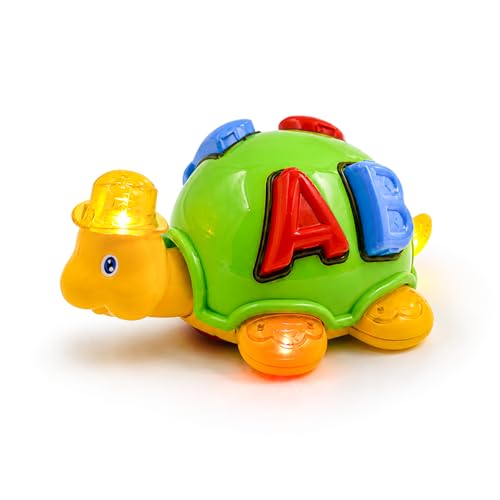 Image of WISHKEY Plastic Bump and Go Toy for Kids, Adorable Cartoon Design Turtle Toy with Moving Parts, Battery Operated Toy Turtle with Lights and Music, Multicolor, 3+ Years (Pack of 1)