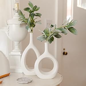 LIBWYS White Ceramic Vase Set of 2 ...