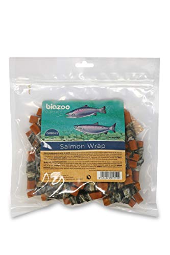 Biazoo Lachsstreifen mit Lachsleder, 500 g, für Hunde, geeignet für alle Rassen und Größen, sehr verdaulicher Snack mit hohem Proteingehalt
