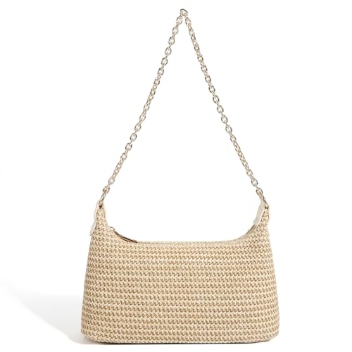 Image of Handmade Straw Tote Bag for Women - Boho Beach Purse with Chain Strap,Summer Market Bag,Eco Friendly Woven Rattan