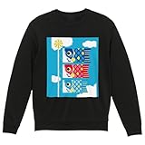 [igsticker] プリント トレーナー 8.8オンス メンズ レディース ユニセックス 長袖 スウェット S サイズ クルーネック ブラック 015797 鯉のぼり 空 端午の節句