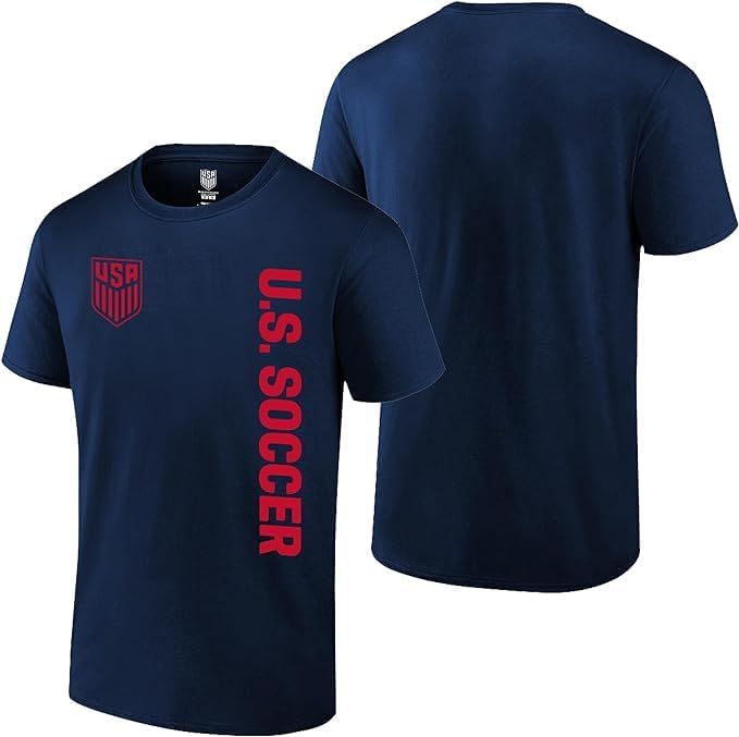 Icon Sports U.S. Soccer Federation USMNT Logo Adult T-Shirt Navy Straight US Soccer w/Red Logo - Large