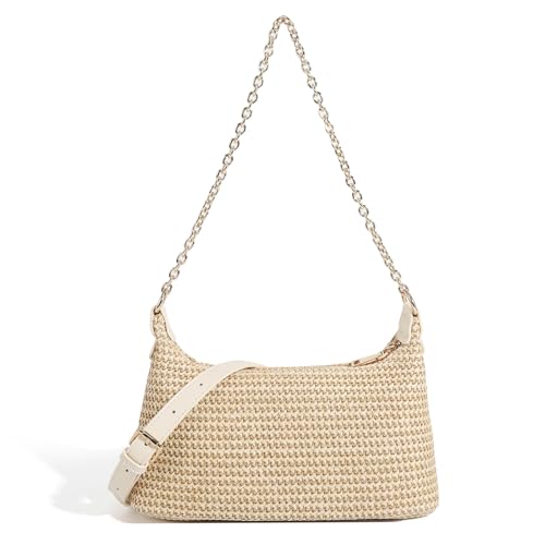 Image of Handmade Straw Tote Bag for Women - Boho Beach Purse with Chain Strap,Summer Market Bag,Eco Friendly Woven Rattan