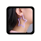 Andelaisi Boho Colorful Star Hoop Earrings Star Colorful Big Hoop Earrings Stars Colors Dangle Earring Vintage Neon Retro Earring for Women(Purple)