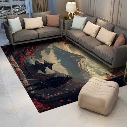 Tapis extra large salon design Kaedeyama marron rouge 100x150cm - 3