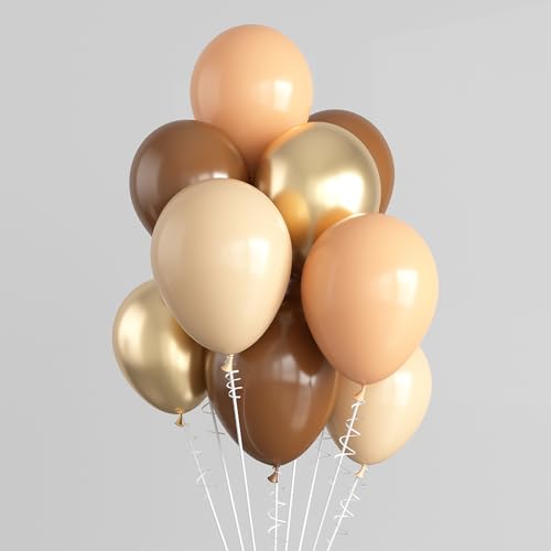 Image of Balloons Brown and Gold, 60 Packs 12 Inch Retro Brown Cream Beige Balloon Sand White Neutral Balloons Metallic Gold Balloon for Bear Birthday Baby Shower Boho Wedding Decorations