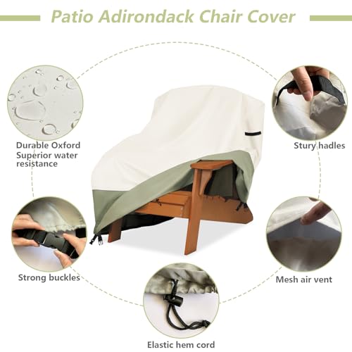 Patio Adirondack Chair Cover 32 W x 35 D x 36 H inches,600D Heavy Duty Waterproof Outdoor Chair Covers,Patio Furniture Covers for Adirondack Chair,Beige