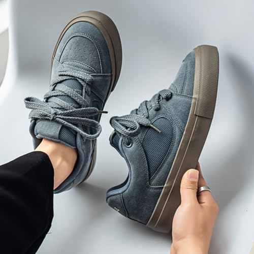 Men's Fashion Hollow Suede Leather Platform Lace Up Sneakers Casual Low Top Breathable Lightweight Walking Trainers Tennis Skate Shoes4