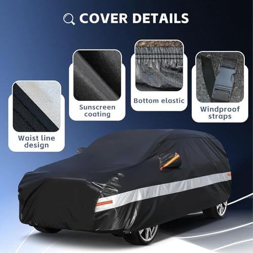 Image of 10 Layers SUV Car Cover Waterproof Breathable,100% Waterproof Outdoor 4X4 Car Covers Rain Snow UV Protection. Custom Fit for Audi Q5, BMW X3, Toyota Rav4, Range Rover Velar,etc Black
