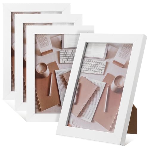 4 Pack White Picture Frame 6x4 Photo Frames Tabletop and Wall Mounting Picture Frames Small Frame with Acrylic Window for Portrait Photo Landscape