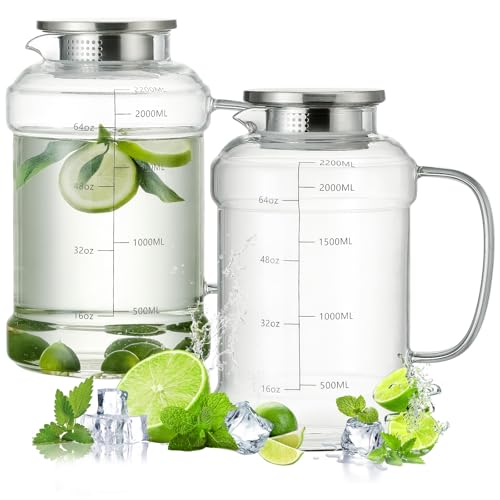 Carafe à eau en verre borosilicate résistant thermique 2,2L - 2