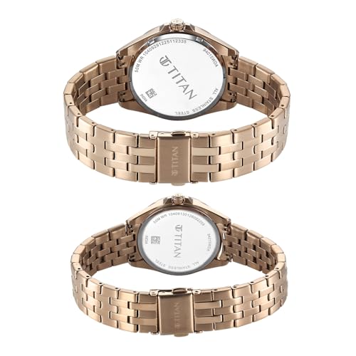 Image of Titan Modern Bandhan Pair Analog with Rose Gold Dial Rose Gold Stainless Steel Strap Watch for Couples - 9401594215WM01
