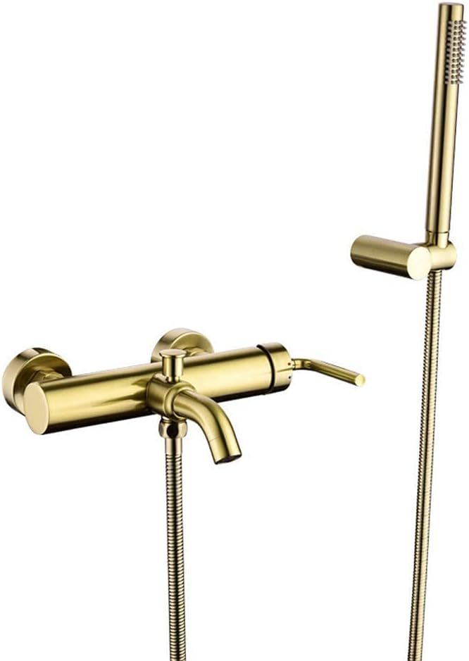 Bathroom Brass Bathtub Tap with Round Single Function Hand Shower System Set WallnYsgnhMounted Single Handle Brushed Gold Finish