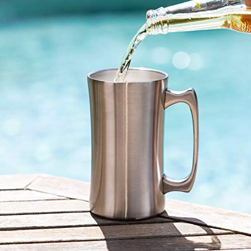 Stainless Steel Insulated Beer Mug: Real Deal Steel 20 Oz Beer Stein with Welded Handle and Clear Plastic Lid - Large Metal Tankard for IPA, Coffee, Tea - Double Walled Mugs for Hot or Cold Drinks (1) - Thumbnail 3