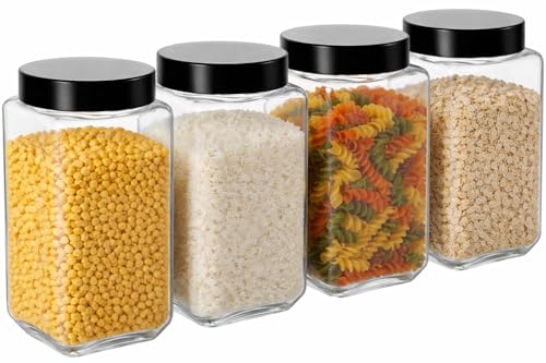 Image of PRAMUKH FASHION Square Shape Glass Jar for Kitchen Masala Storage Ml Set with Airtight Lid Containers Spices Dry Fruits and Pickle Container Pack of (6, Black 1000Ml Cube)