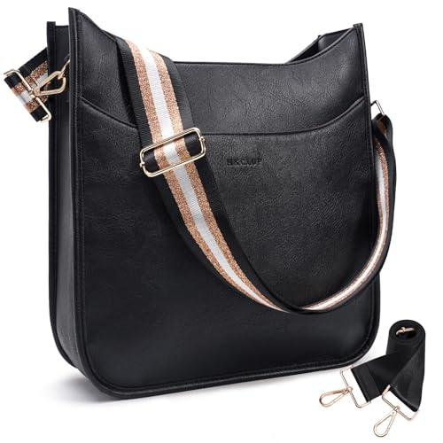 Image of HKCLUF Crossbody Bag for Women Vegan Leather Hobo Handbags Guitar Strap Purse Shoulder Bucket Bag with 2PCS Adjustable Straps