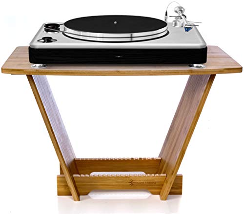 Vinyl Records Holder Turntable Stand - Record Player Display and Lp Album Storage Rack Organizer. Space Saving Solution for your Collection. Contemporary Table Station will blend nicely with any Decor