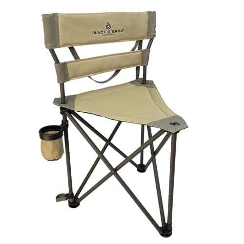 Black Sierra XL Tripod Hunting Stool, Foldable Tripod Seat w/Steel Frame Supports 300 Lbs, Heavy Duty Fishing Chair Features Cup-Holder & Carry Shoulder Strap, for Camping, Hiking, Fishing