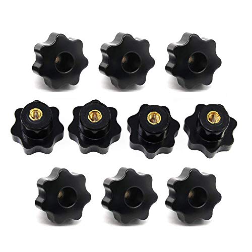 Tornillos de perilla hembra M6, 10 unidades, M6 x 32 mm, cabeza de estrella roscada, agarre de pinza, color negro