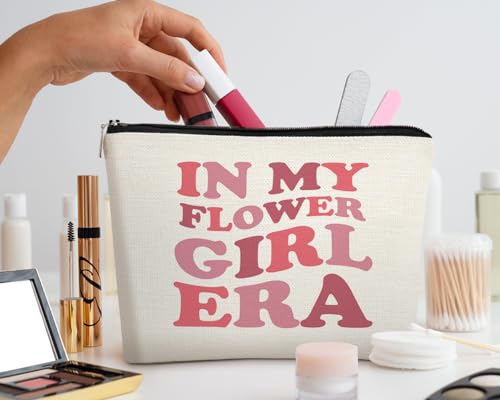 EXUQO In My Flower Girl Era Makeup Bag,Junior Bridesmaid Gifts,Pink Bridal Party Cosmetic Bag,Wedding Souvenir Gift,Zipper Pouch Bag Travel Bag4