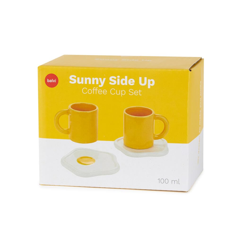 Balvi Set tazzine da cafè Sunny Side Up Due tazze con piattini a forma di uovo fritto Ceramica