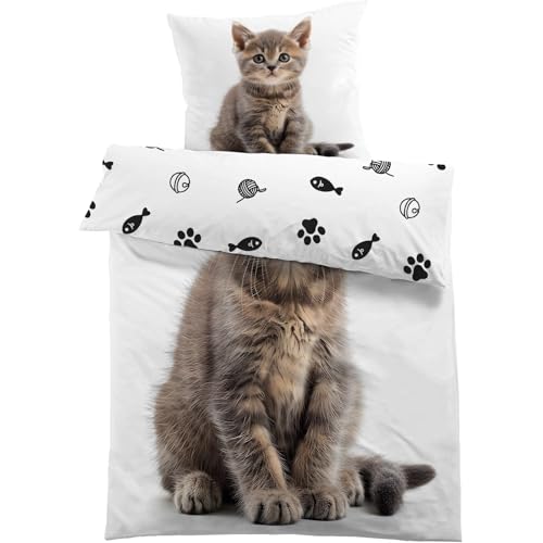 Housse de couette chat 240x260 parure de lit 2 personnes marron - 3