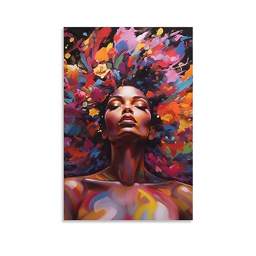 FireDeer African American Woman Wall Art Black Art Poster Graffiti Canvas Painting Picture for Living Room Unframe (12x16 inch,03)