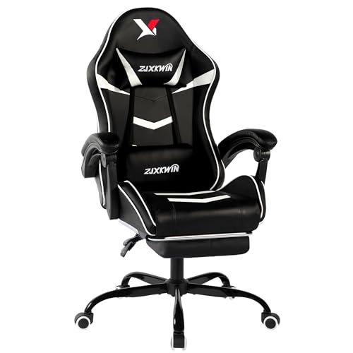 Image of Ergonomic Gaming Chair for Adults, Reclining Computer Office Desk Chair with Footrest, Pocket Spring Cushion,Linkage Armrests, Lumbar Support & Headrest, Heavy-Duty Enlarged Metal Base,White