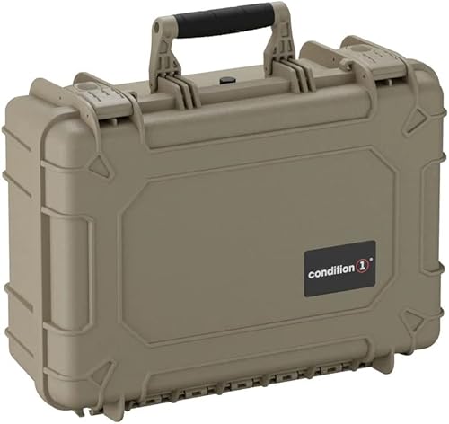 Condition 1 Medium Waterproof Hard Case with Foam, Heavy-Duty Protective Portable Storage Travel Hard Shell Carrying Cases for Camera, Electronics, Tools, Tactical Gear, 18" x 14" x 7"#801, Tan