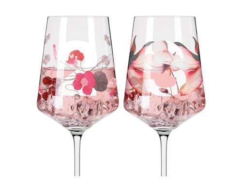 RITZENHOFF 3461002 Aperitifglas 500 ml - 2er Set - Serie Sommersonett Nr. 2, 2 Stück mit Blütenmotiv - Made in Germany