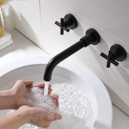 Foriy Bathroom Faucet Wall Mount Matte Black Faucet Two Cross Handle Bathtub Faucets 360° Swivel 8 Inch Spout Solid Brass Taps For Vessel Sink Basin Mixer Tub #TOP10