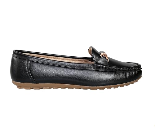 Image of Pluxh Women's Elegant Ballet Flats with Metal Accent | Soft Comfort Slip-On Shoes | Lightweight Everyday Footwear | Flexible Grip Sole | Office, Casual & Work Wear