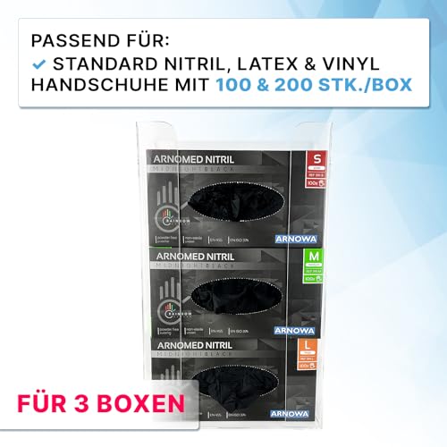 1x ARNOMED® Handschuhalter [WANDHALTERUNG], Handschuhspender aus Acryl für drei Boxen, Handschuhalterung für Latex & Nitril & Vinyl Einmalhandschuhe, Handschuh Wandhalter (24,6x8,1x41cm)