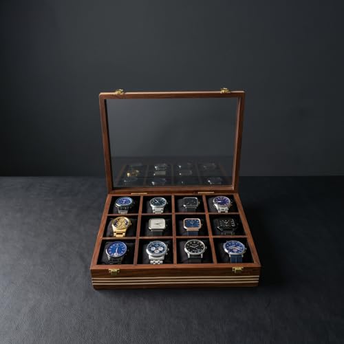 Image of Wooden Watch Box, Storage Organizer, Watch Display Case, Jewelry Holder, Gift for Men & Women - Rosewood Crafted, 3-12 Slots, Handmade Cushions (Twelve Slots)