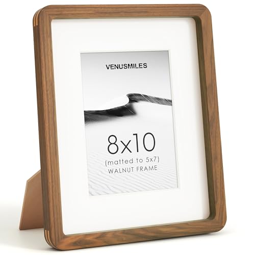 Image of 8x10 Picture Frame, USA-Sourced Natural Walnut Wood Photo Collage Frame with HD Tempered Glass, 8 x 10 Wooden Frame Matted to 5x7, Gallery Wall Frames for Art, Wall or Tabletop Display