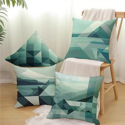 Taie d'oreiller décoratif turquoise 50x50cm en velours géométrique chic