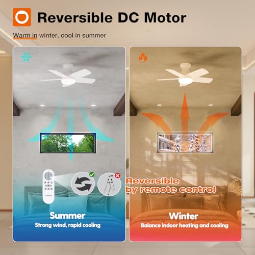 Image of addlon Ceiling Fans with Lights, 32inch Low Profile Ceiling Fan with Light and Remote Control, Flush Mount, Reversible, 3CCT, Dimmable, Quiet, White Small Ceiling Fan for Bedroom Indoor /Outdoor Use