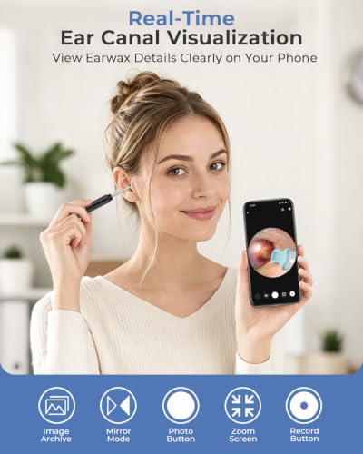 Image of ELECTOMANIA Wireless Ear Wax Removal Tool Kit with 1296P HD Camera 6 LED Lights & Wifi Connection, Ear Cleaning Machine with 5 Silicone Tips Free, Light Weight, IP67 Waterproof for iOS and Android