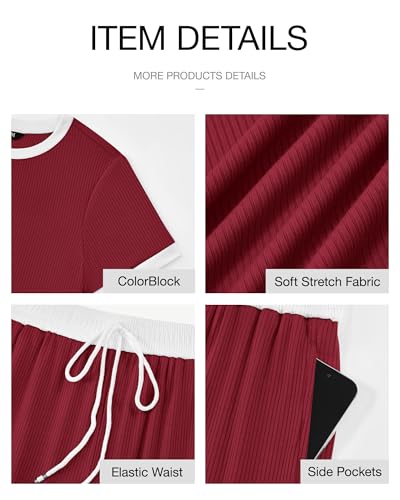 Image of BTFBM Womens 2 Piece Outfits 2025 Spring Fashion Casual Clothes Ribbed Knit Crop Top Wide Leg Pants Tracksuit Lounge Set