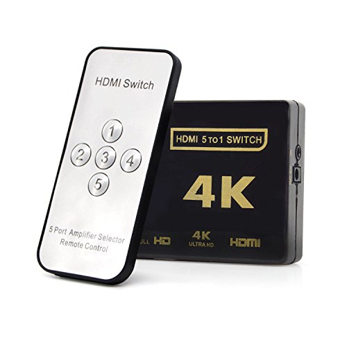 Valinks(TM) HDMI Switcher 5 Input 1 Output with IR, Remote control HDMI Switch, Supports 4K x 2K, 3D, 1080P, HDCP