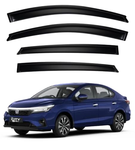Image of Premium Smoke Car Door Visor Front+Rear Sun /Rain Guard Outside Mount Tape-On Window Visors Compatible with Honda City (2025-2026)