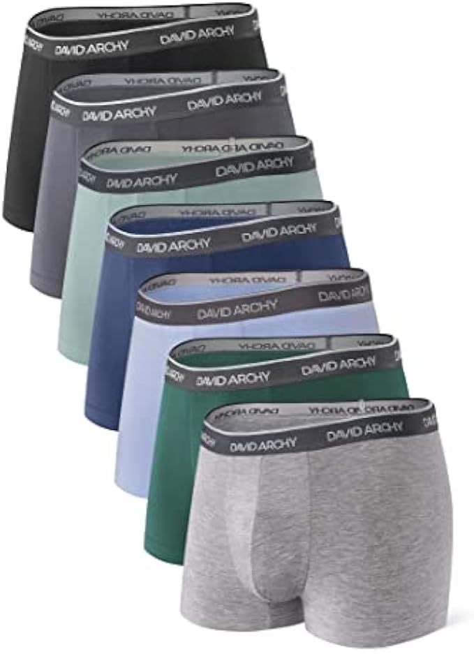 DAVID ARCHY Men's Underwear Ultra Soft Comfy Breathable Bamboo Rayon Trunks in 4 or 7 Pack