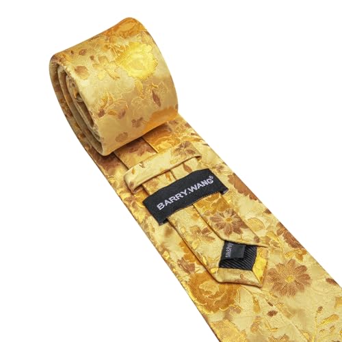 Image of Barry.Wang Flower Ties for Men Handkerchief Cufflinks Set Wedding Necktie Set Party