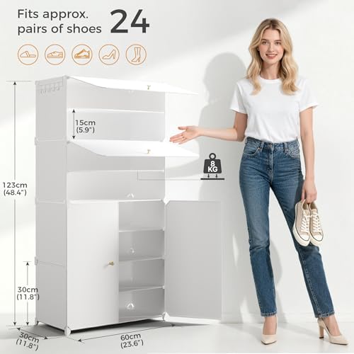 Zapatero de plástico modular con estante extraíble y ganchos 4