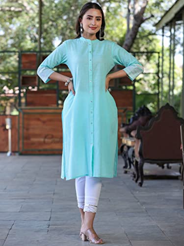 Image of Juniper Women's Pink Cotton Slub Embroidered Straight Kurta