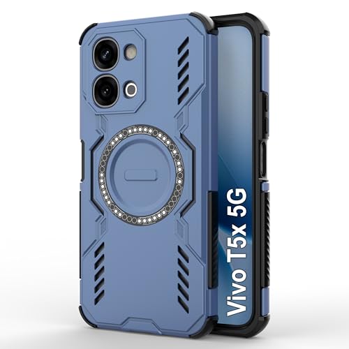 Image of Zapcase Back Case Cover for Vivo T5x 5G | Magnetic Case with Built-in Metal Ring | Supports MagSafe Charger, Wallet & Car Mount | Shockproof Hybrid PC + TPU | Blue