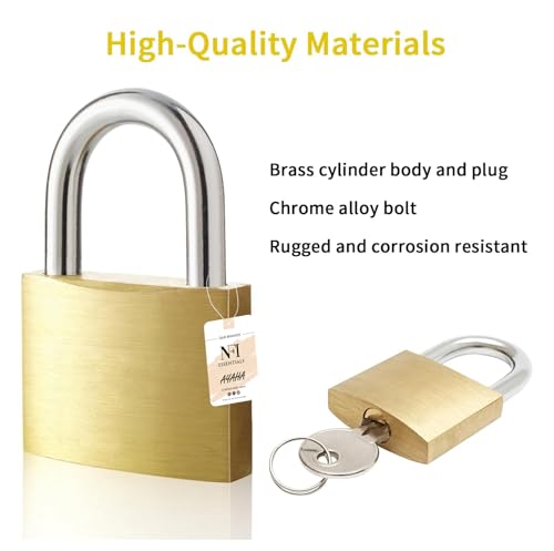 Image of NFI essentials 20mm Set of 4 Brass Polished Lock and Key Metal Suitcase Locks, Multicolor Luggage Padlocks Set, Small Luggage Locks, Mini Locker, Zipper Lock, Tiny Locker for School Gym Backpack