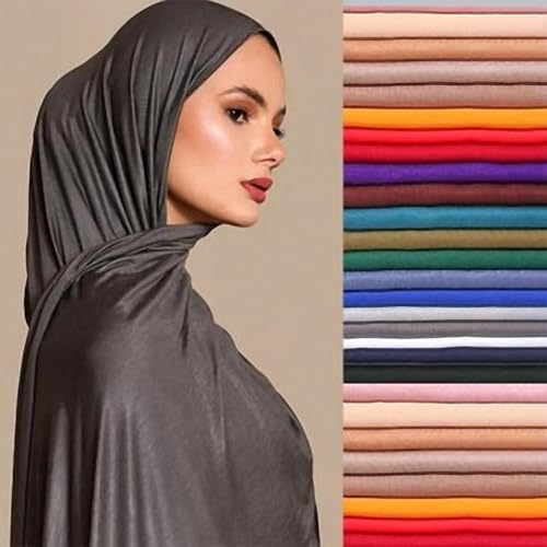 Ulalaza Women Solid Color Muslim Headscarf Turban Lightweight Jersey Hijab Scarf Wrap Arabia Islam Headpiece2